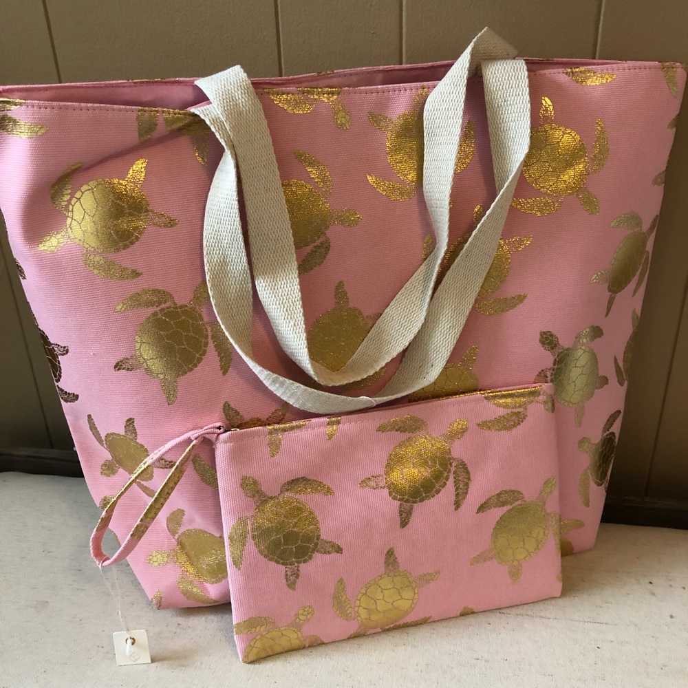 New! Large beach bag w match wristlet set